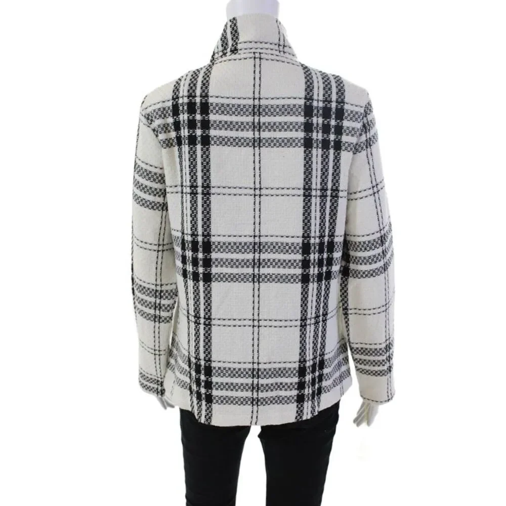 Shana Womens Plaid Long Sleeves Button Down Jacket White Black Size Extra Small